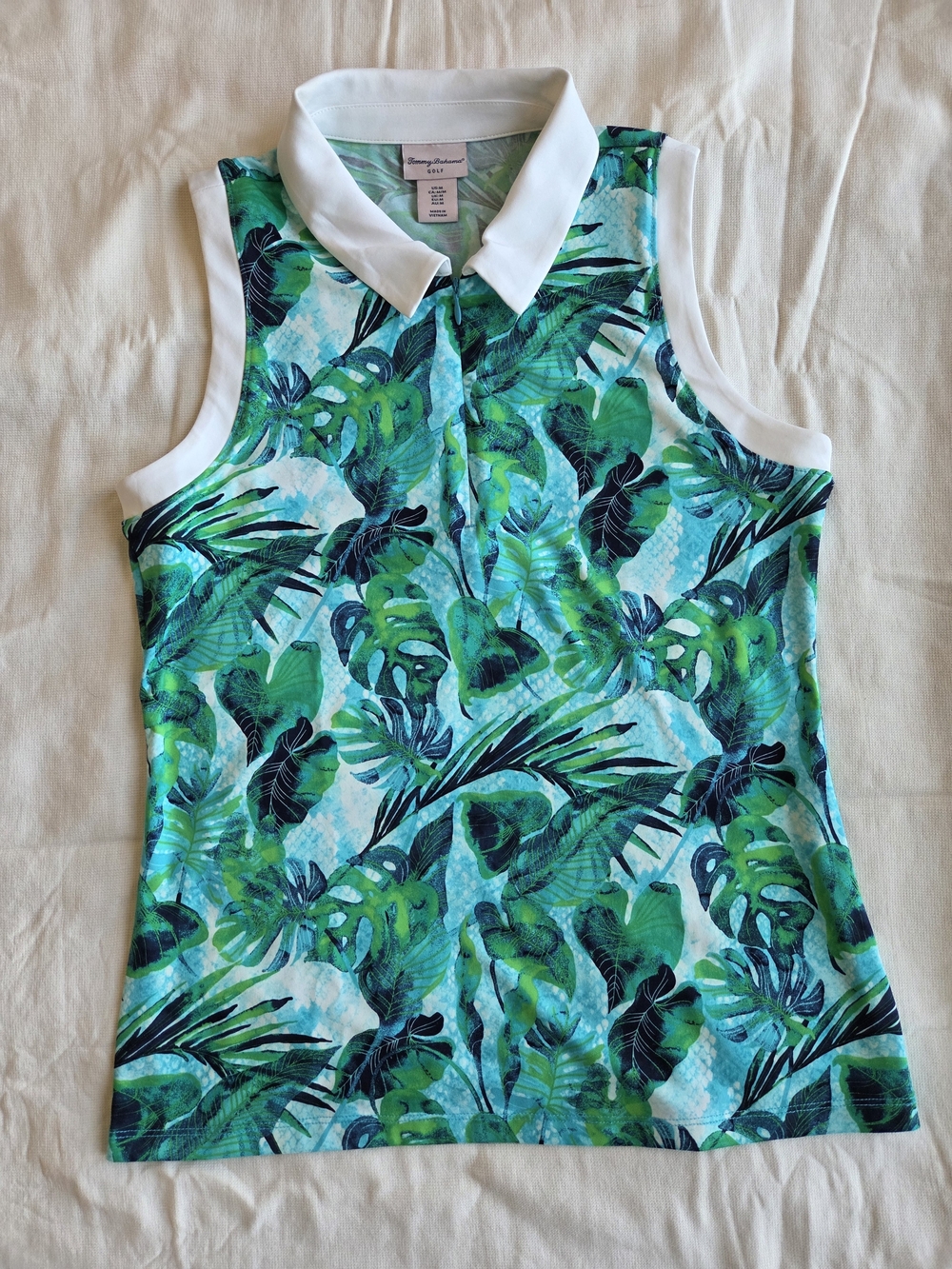 Tommy Bahama Golf Tropical Monstera Sleeveless Polo Athleisure Size M